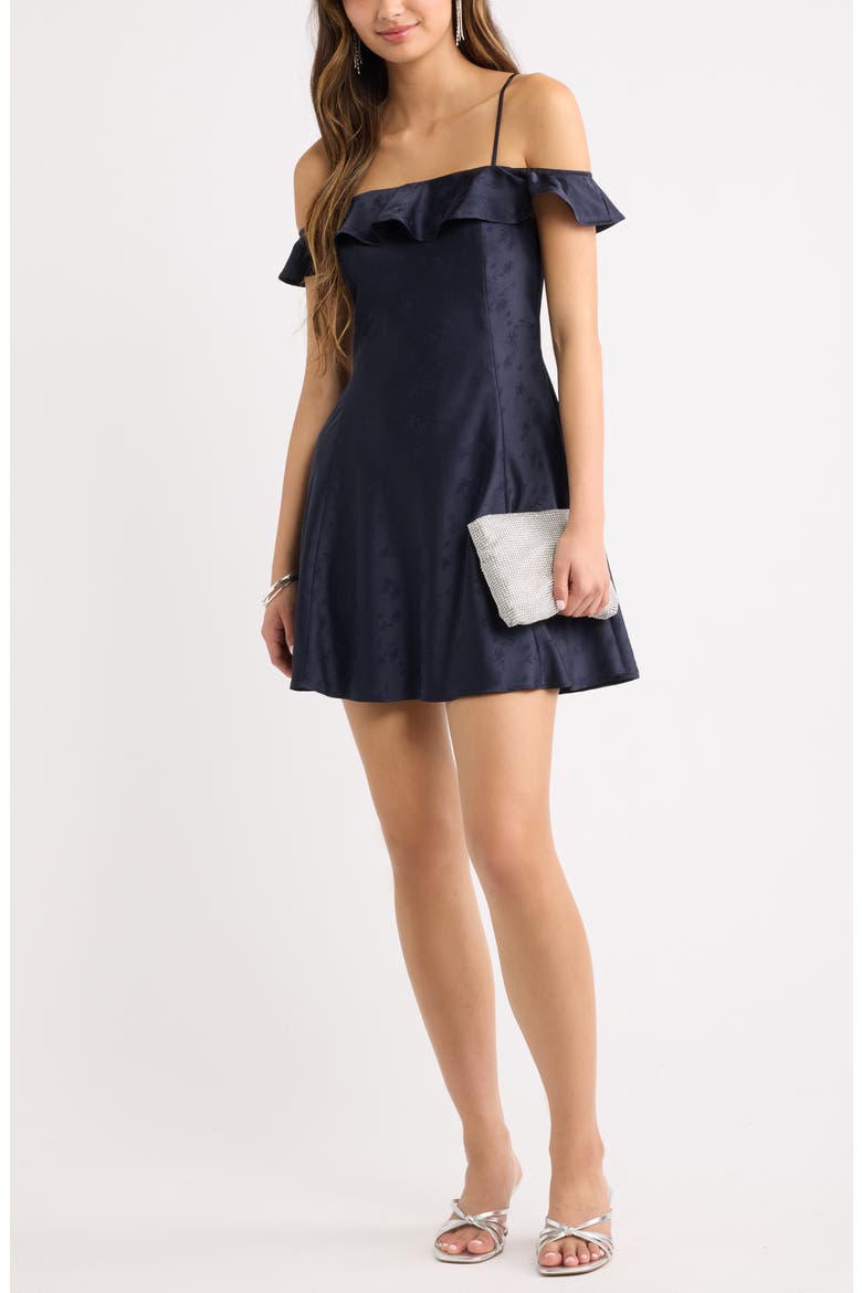 Off the Shoulder Satin Minidress, Alternate, color, NAVY NIGHT
