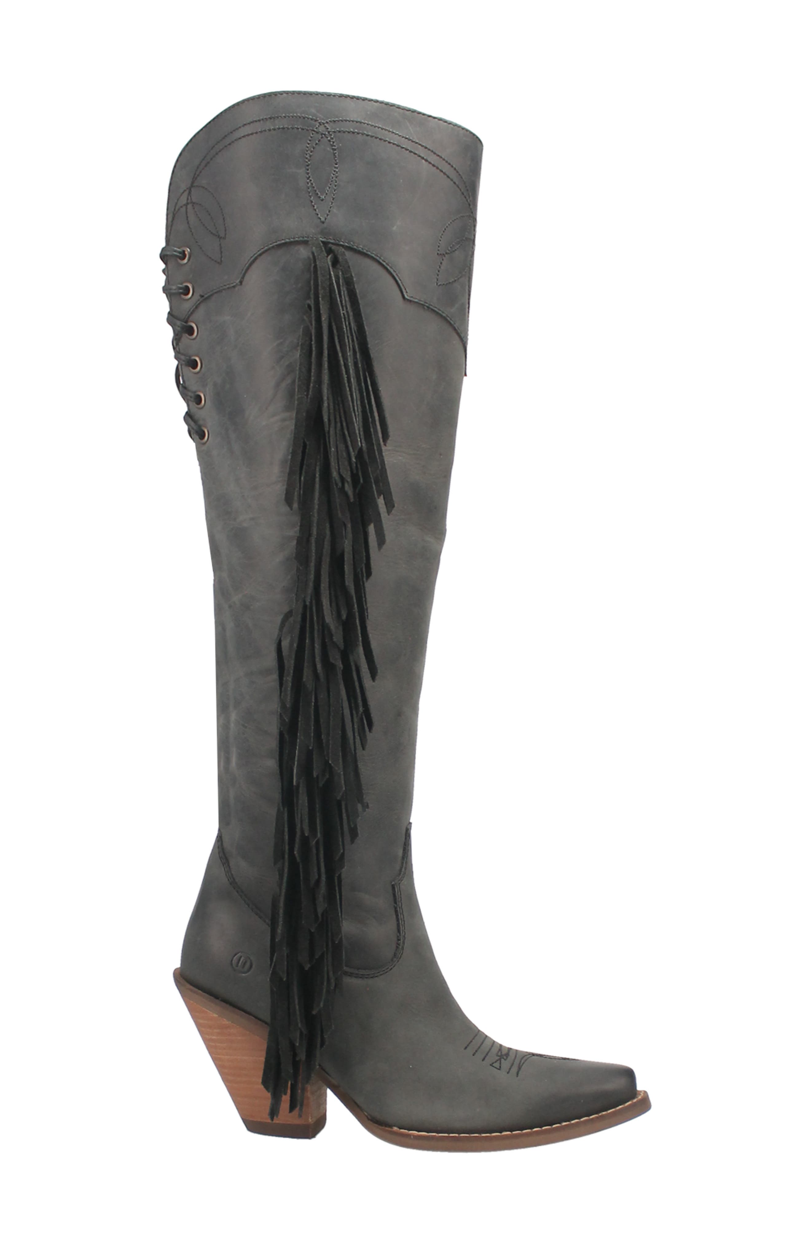 Dingo Sky High Fringe Western Boot, Alternate, color, 