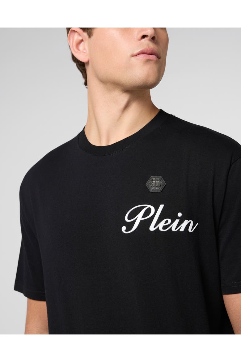 Round Neck T-Shirt Embossed Signature Men, Alternate, color, black