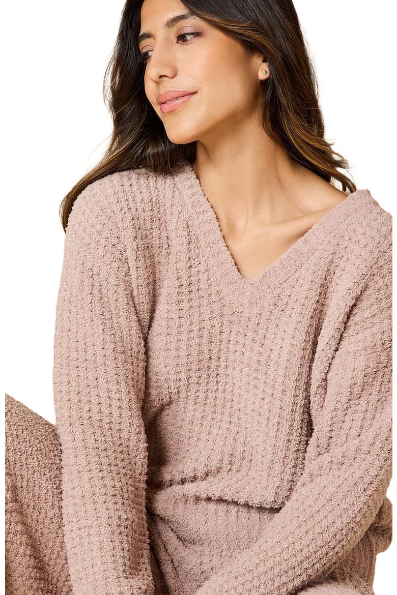 Waffle Marshmallow V-Neck Lounge Set, Alternate, color, Coco