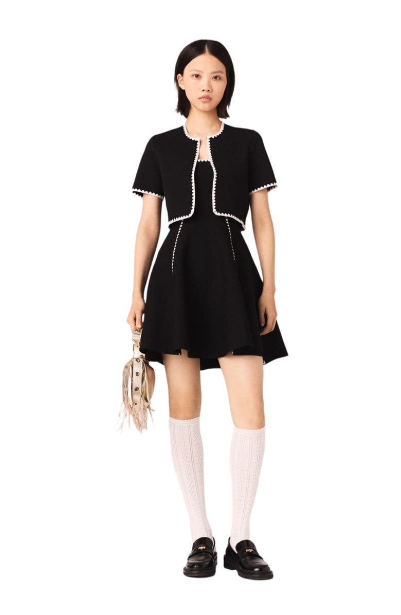 maje Topstitched cropped cardigan, Main, color, Black