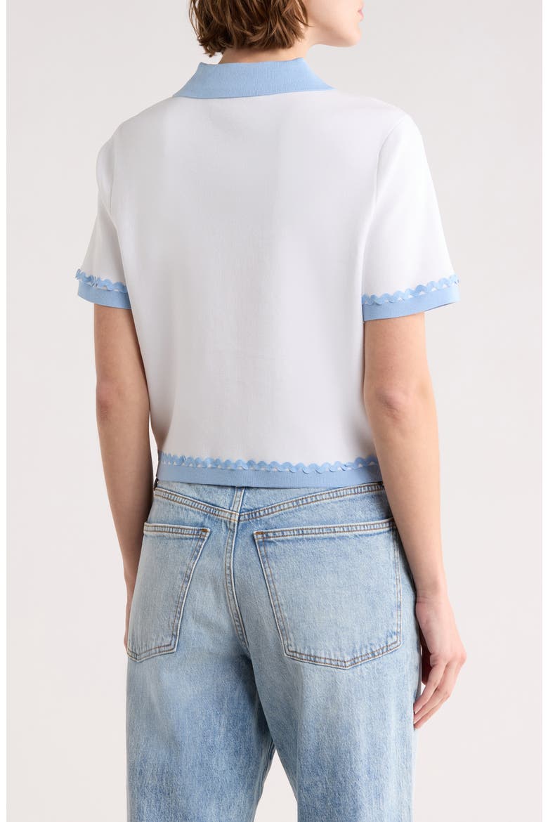 Stripe Lace Trim Short Sleeve Cardigan, Alternate, color, WHITE