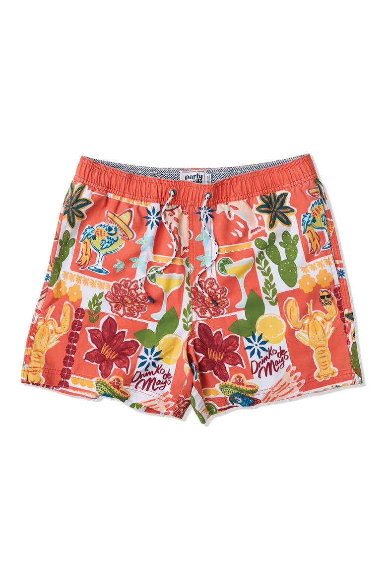 Drinko de Mayo Party Starter 5-Inch Swim Trunks, Main, color, RED