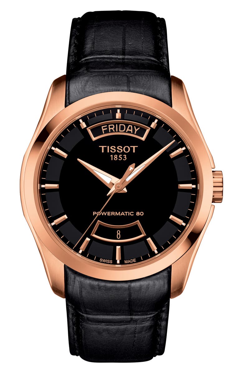 Tissot Couturier Automatic Leather Strap Watch, 39mm, Main, color,