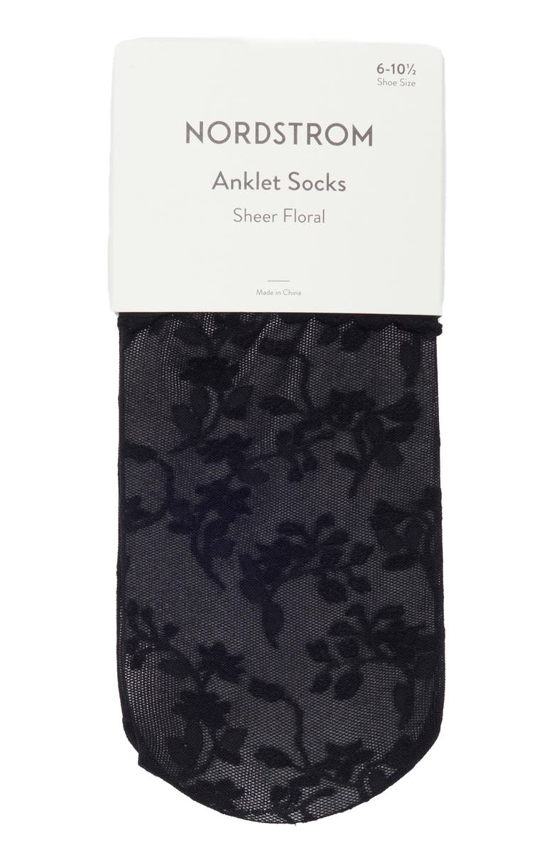 Nordstrom Sheer Lace Ankle Socks, Main, color, Black