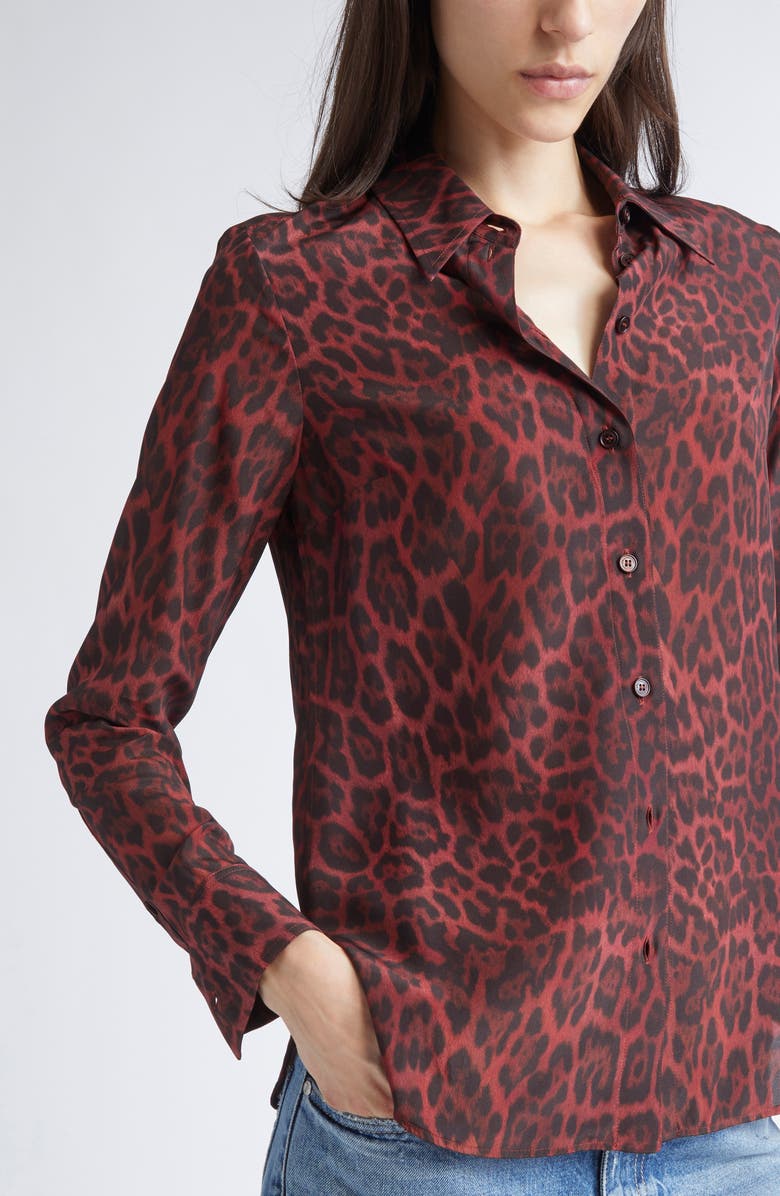 Stella McCartney Iconic Leopard Print Button-Up Shirt, Alternate, color, 6062 - Berry