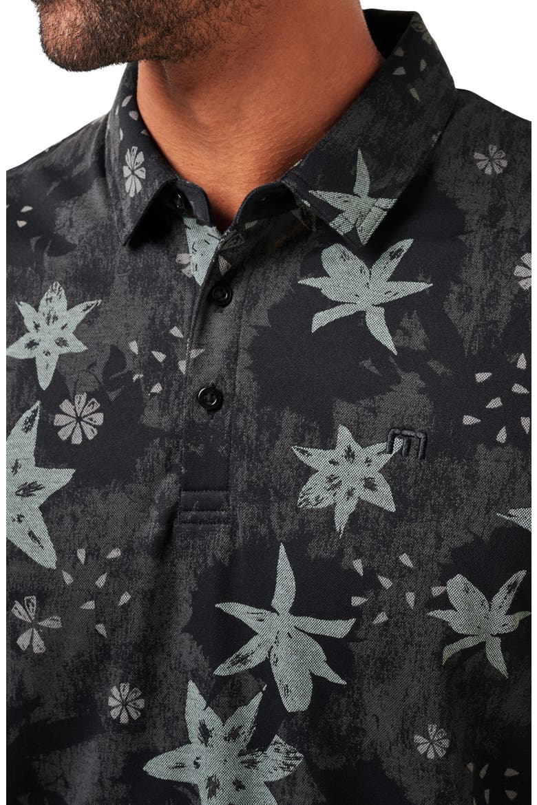 Trek Tide Floral Cotton Blend Piqué Polo, Alternate, color, BLACK