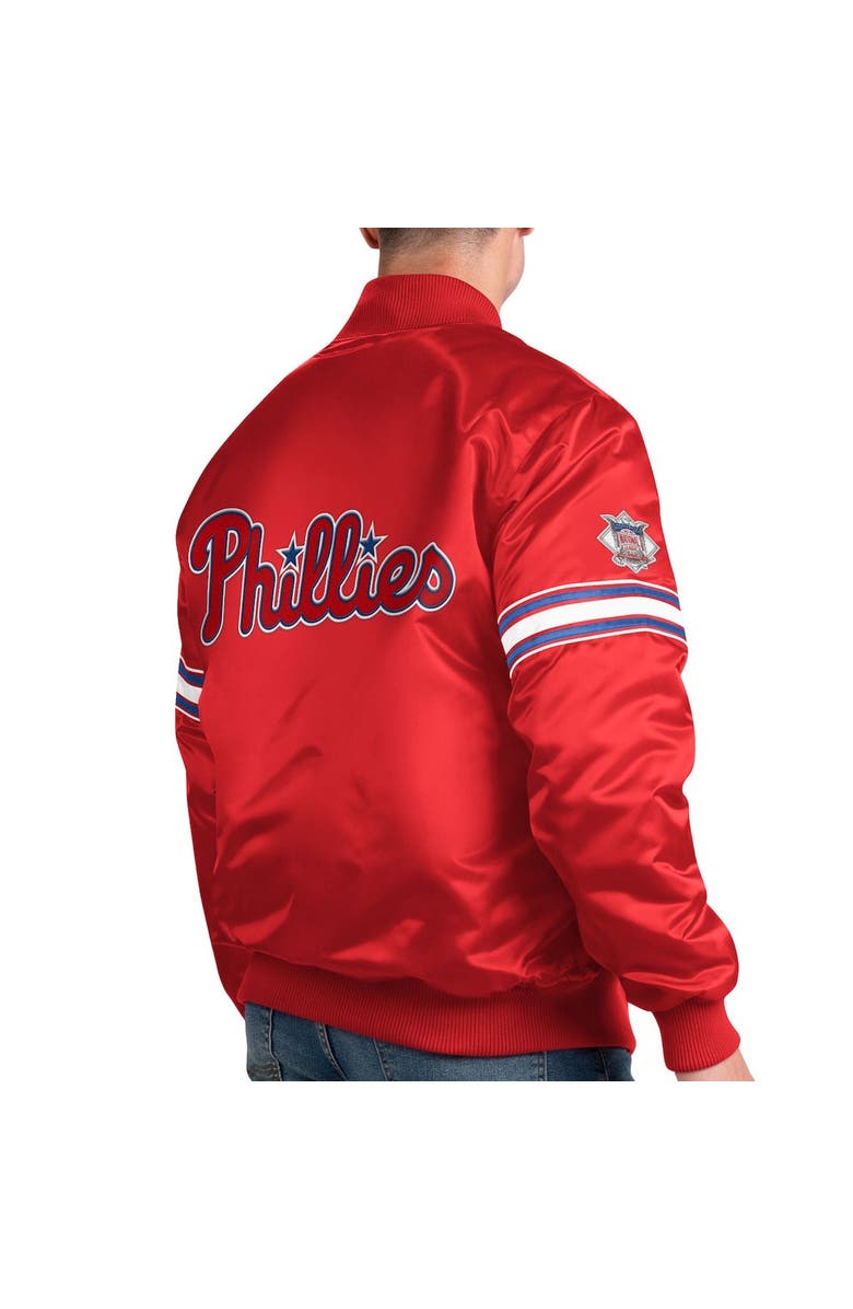 STARTER Men's Starter Red Philadelphia Phillies Pick & Roll Satin Varsity Full-Snap Jacket, Alternate, color,