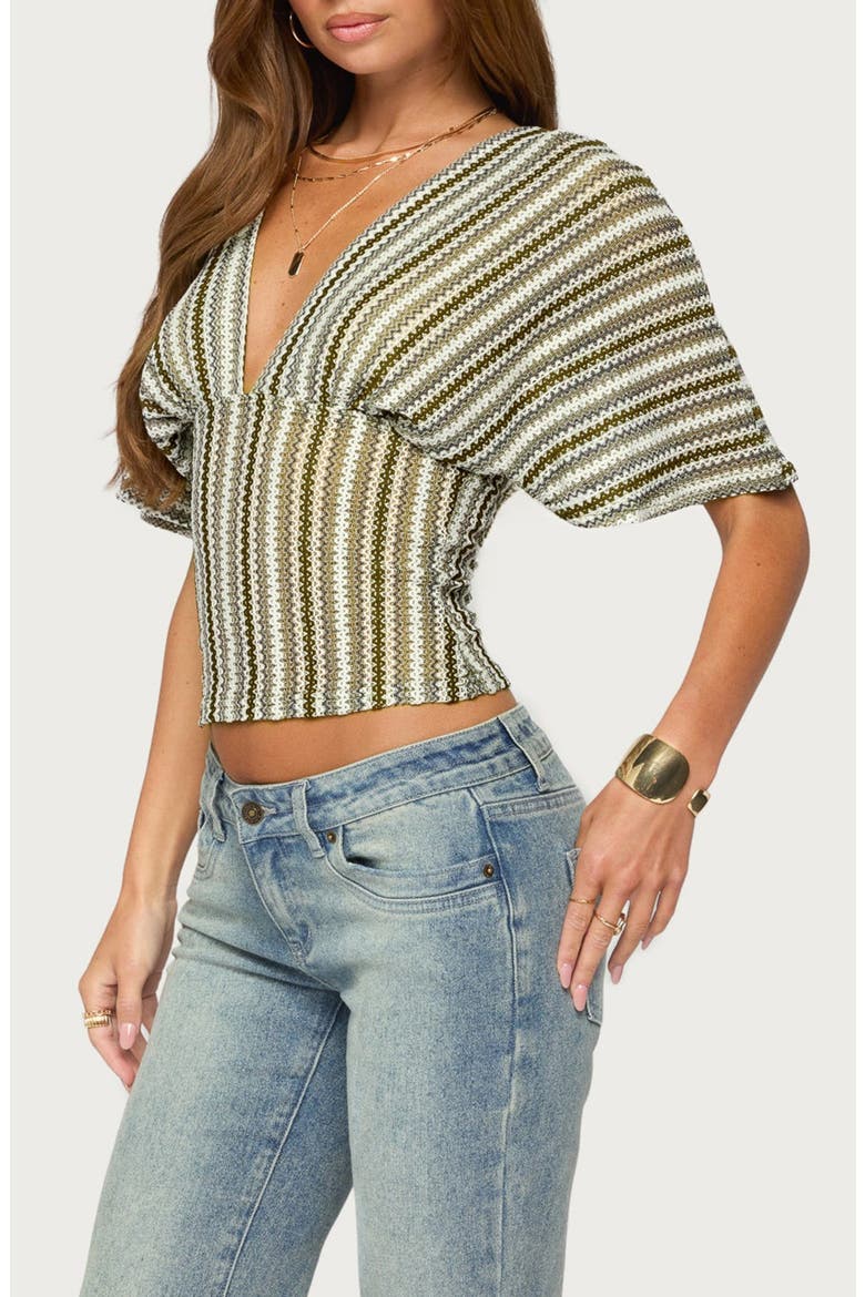 Alwyn Flutter Sleeve Zigzag Stripe Top, Alternate, color, BROWN