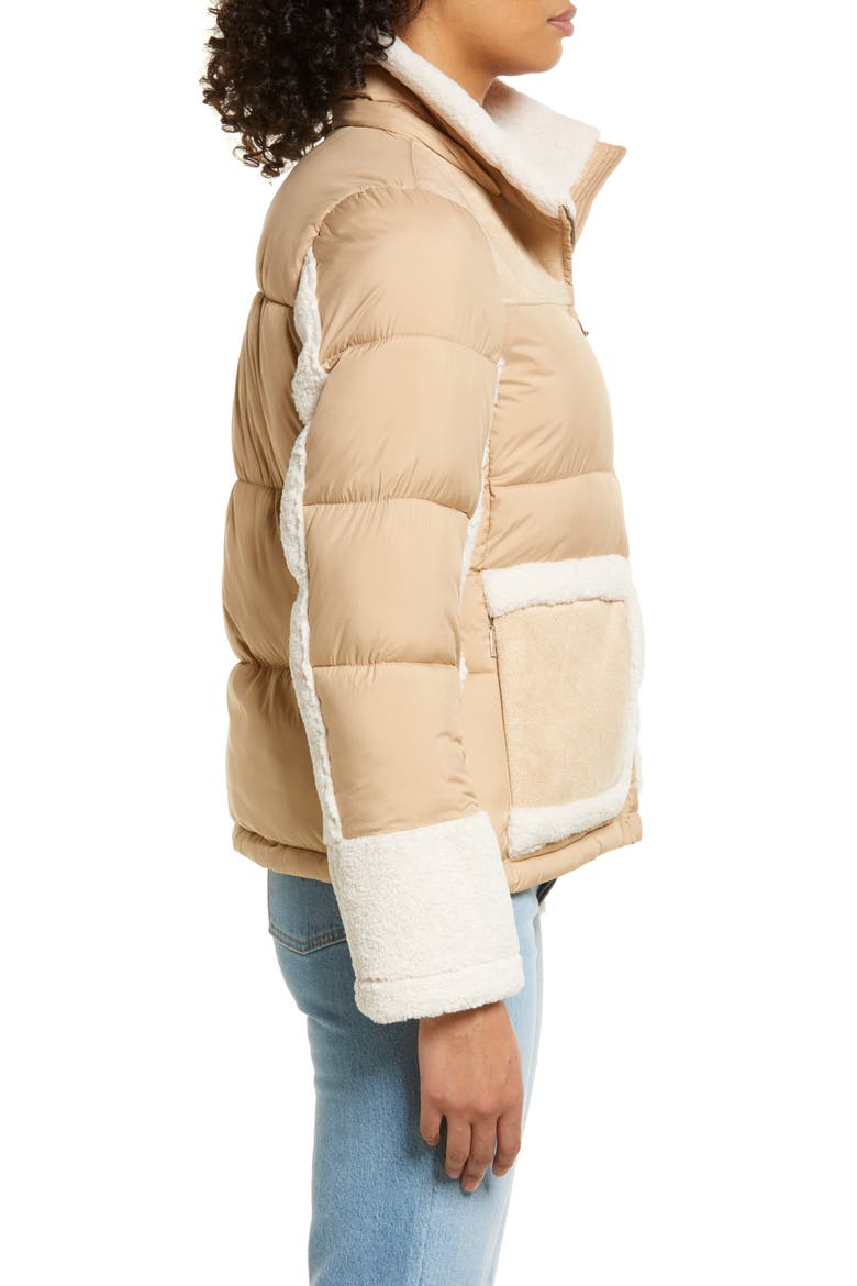 Mixed Media Puffer Jacket with Faux Fur Trim, Alternate, color, SAND