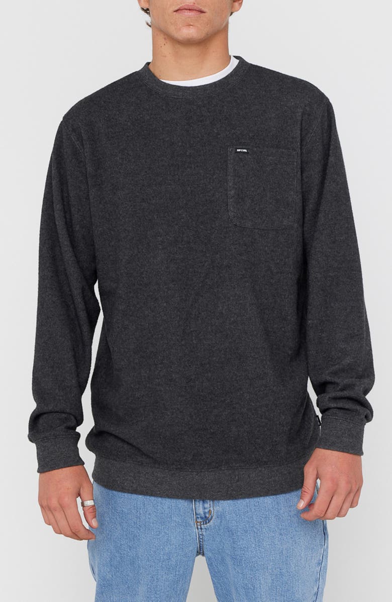 Rip Curl Grid Crewneck Pocket Sweatshirt, Main, color, Black Marle