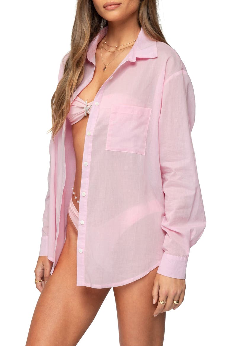 Kellen Oversize Cotton Button-Up Shirt, Alternate, color, PINK