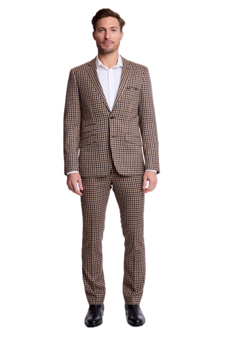 Dover Slim Fit Gingham Suit Jacket, Alternate, color, BROWN NAVY TAN GINGHAM
