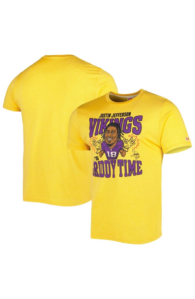 Homage Men's Homage Justin Jefferson Gold Minnesota Vikings Caricature Player Tri-Blend T-Shirt, Main, color, Gold