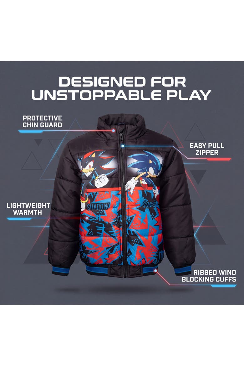 Sonic the Hedgehog Zip-Up Hooded Puffer Jacket, Alternate, color, Sonic Shadow Black