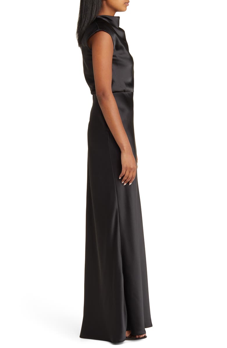 Amsale High Cowl Neck Satin Gown, Alternate, color, 