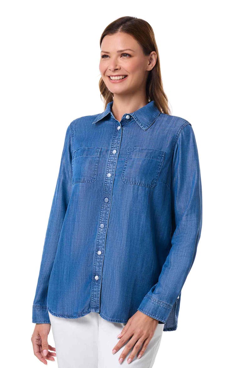Peninsula Chambray Long Sleeve Shirt, UPF 50+ Sun Protection, Alternate, color, Light Indigo Chambray