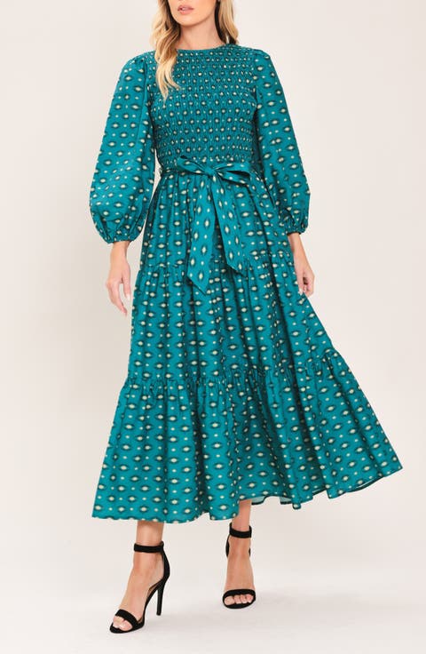 Long Sleeve Tiered Cotton Maxi Dress