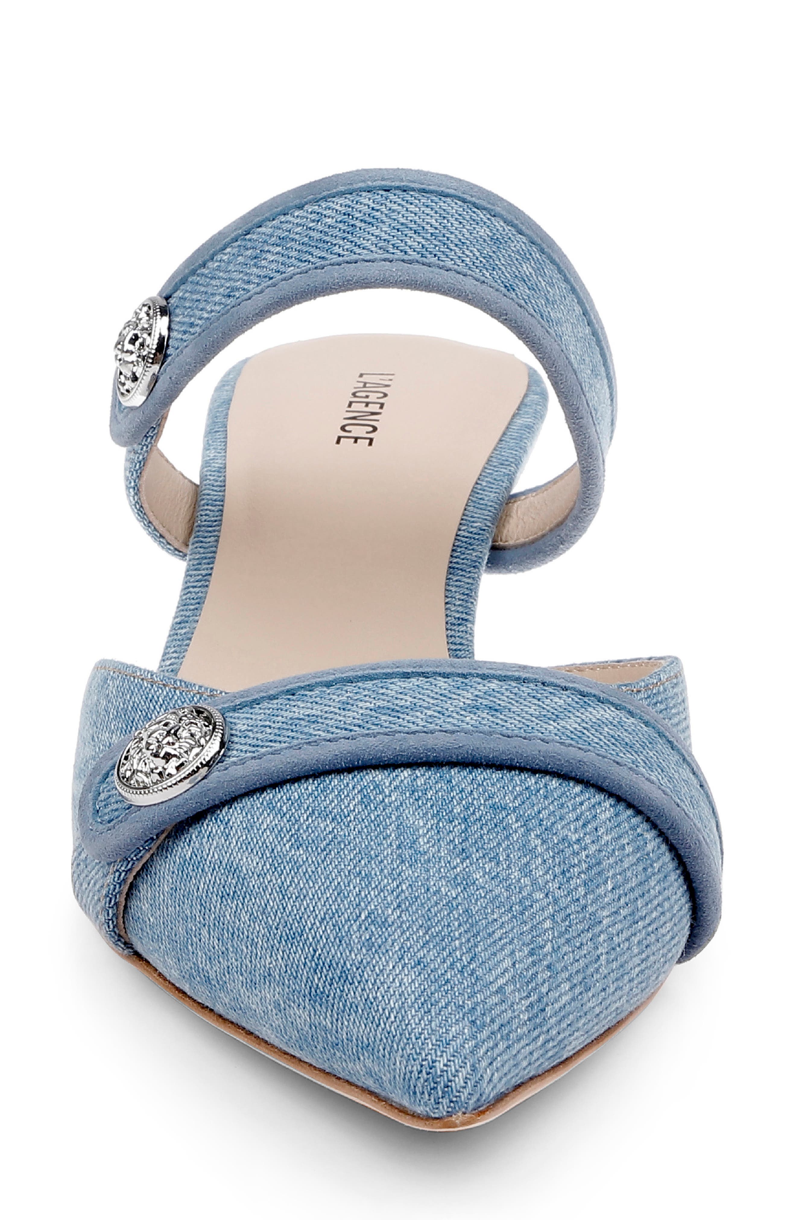 Gilliane Mary Jane Pointed Toe Kitten Heel Mule, Alternate, color, LIGHT DENIM