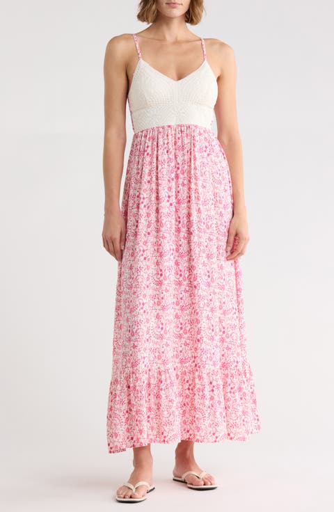 Lace Bodice Empire Waist Tiered Maxi Dress