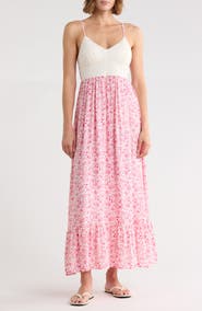 Madden Girl Lace Bodice Empire Waist Tiered Maxi Dress