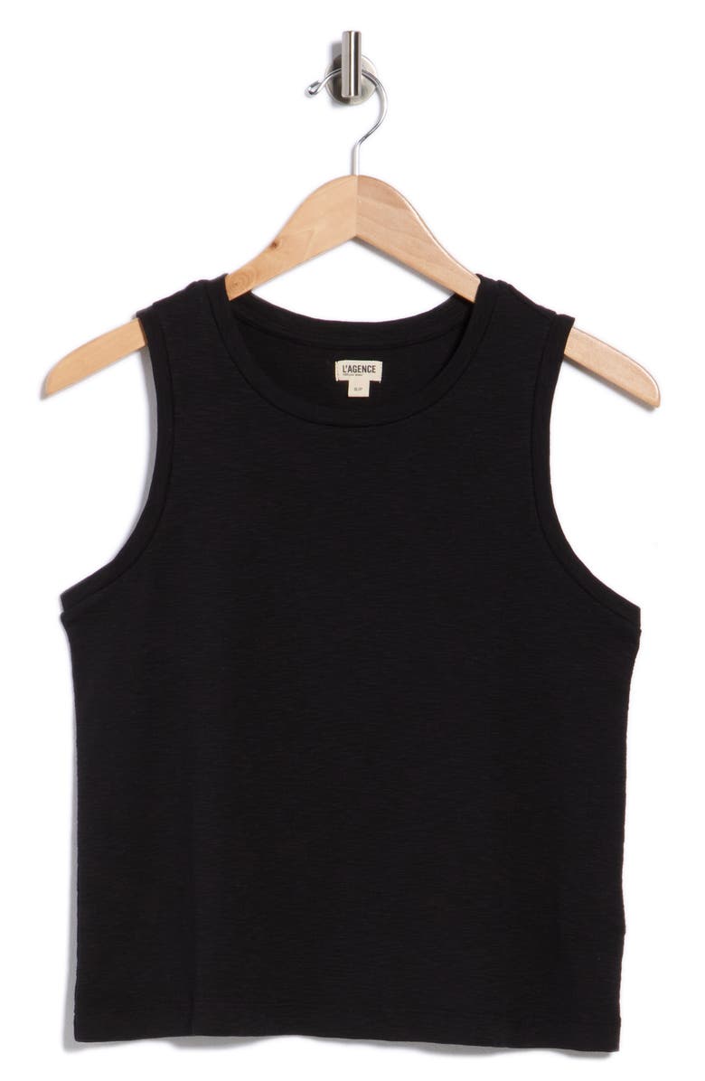 L'AGENCE Mikaela Cotton Ribbed Crop Tank, Main, color, Black