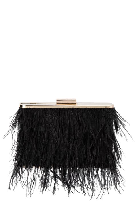Ostrich Feather Embellished Clutch