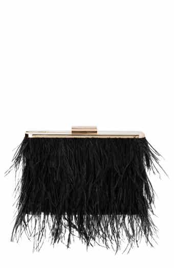 Olga Berg Ostrich Feather Embellished Clutch