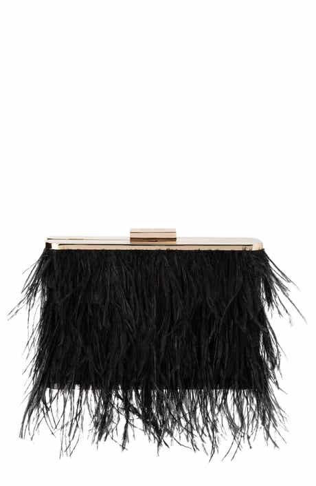 Olga Berg Ostrich Feather Embellished Clutch