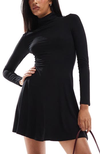 Miss Selfridge Turtleneck Long Sleeve Minidress In Black