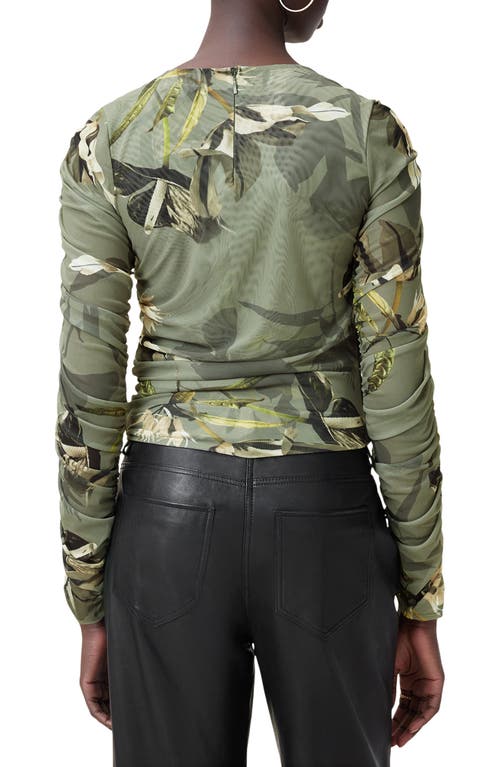 Allsaints Hanako Print Mesh Wrap Top In Emerge Olive Green