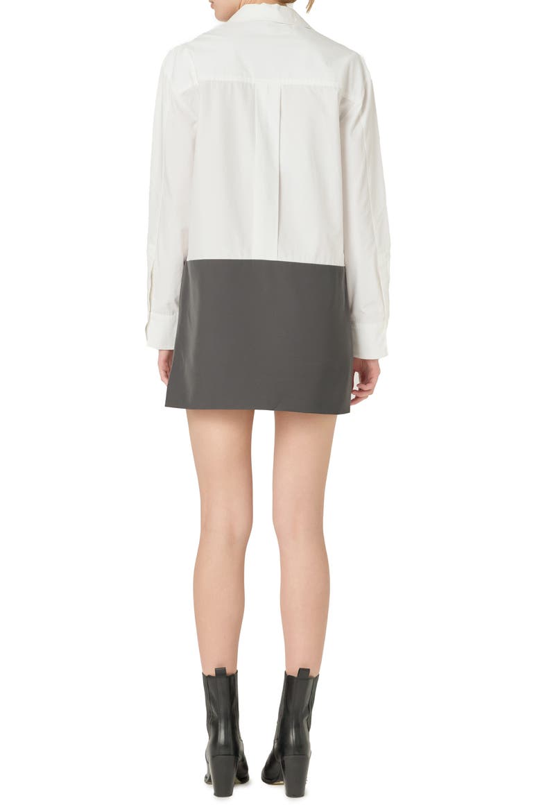 Colorblock Long Sleeve Shirtdress, Alternate, color, WHITE / CHARCOAL