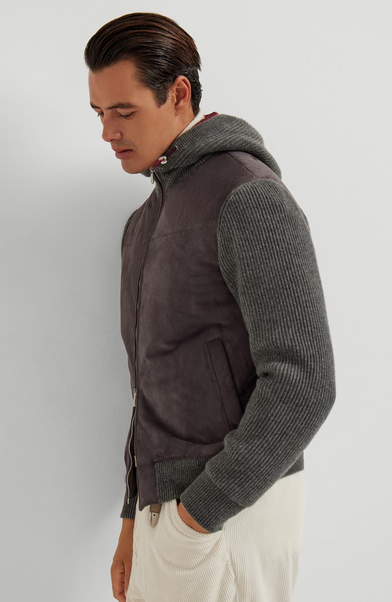 Brunello Cucinelli Suede bomber jacket with quilting, Alternate, color, Slate