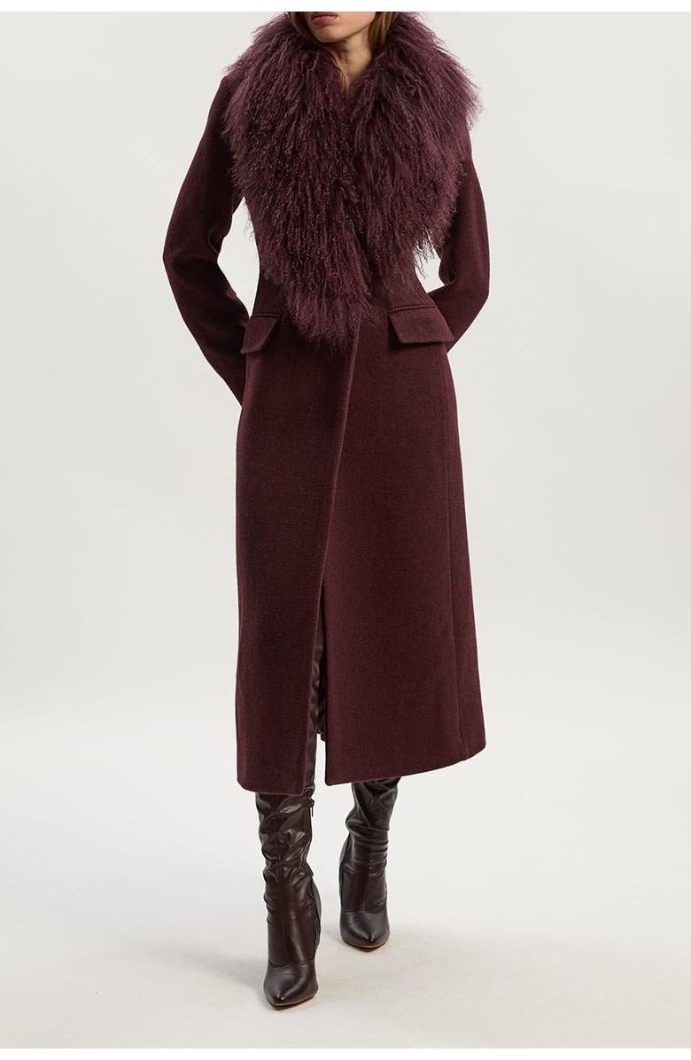 Karen Millen Wool Detachable Collar Midi Coat, Alternate, color, Burgundy
