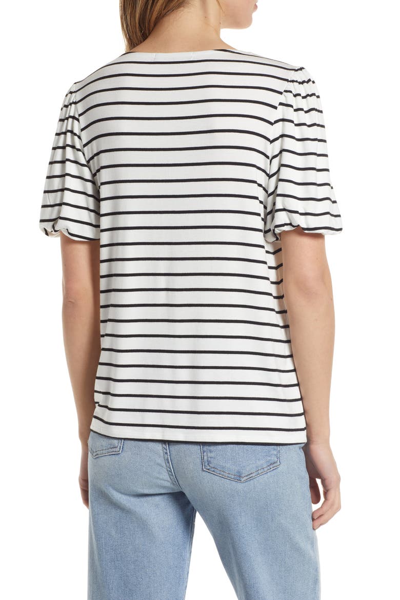 Stripe Puff Sleeve Square Neck T-Shirt, Alternate, color, IVORY/ BLACK STRIPE