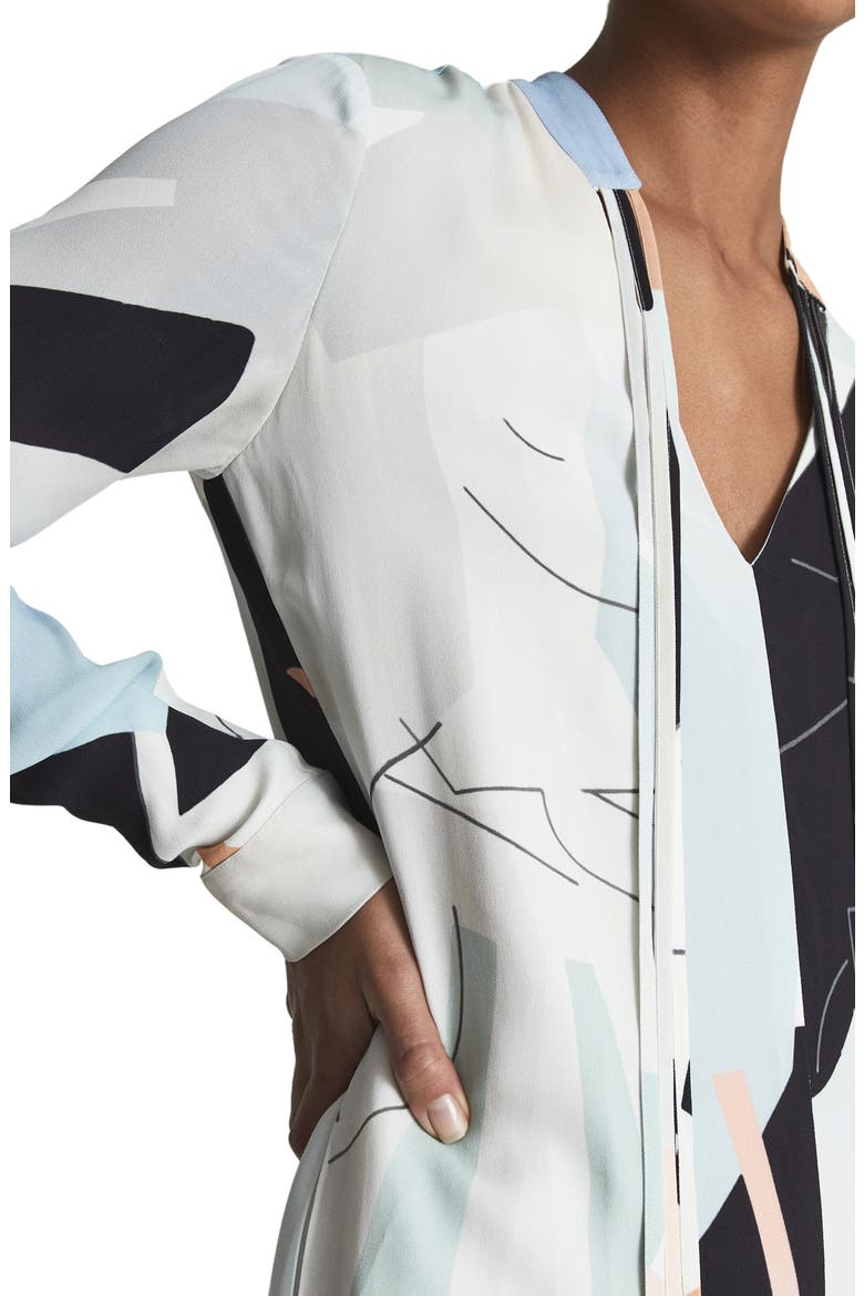 Rosa Print Tie Neck Long Sleeve Shift Dress, Alternate, color, BLUE