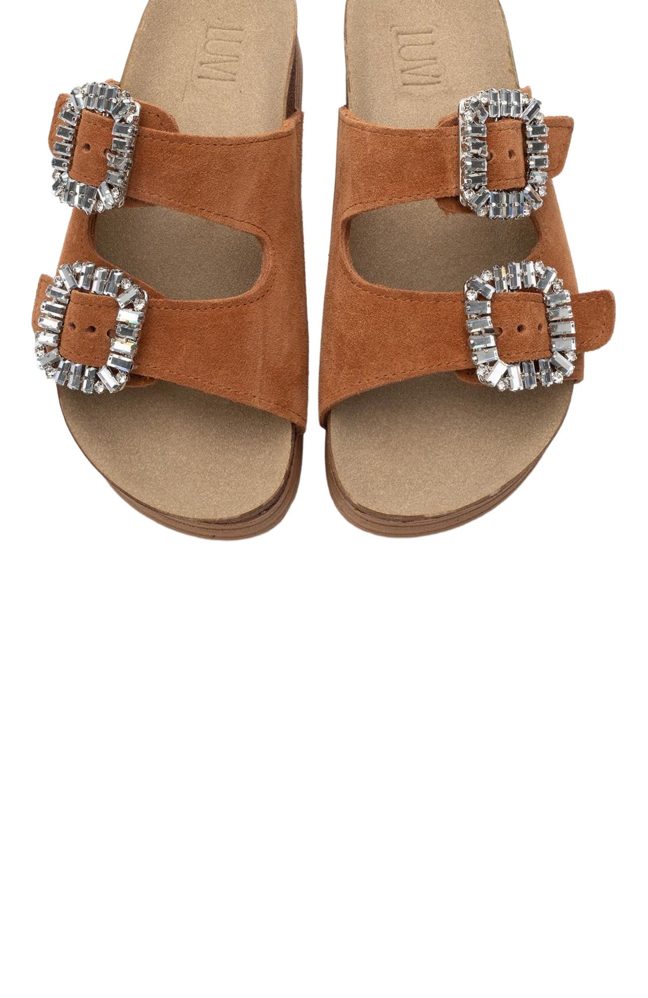 Forever & Always Shoes Polacca Leather Slide Sandal, Alternate, color, Cognac Brown Suede Leather