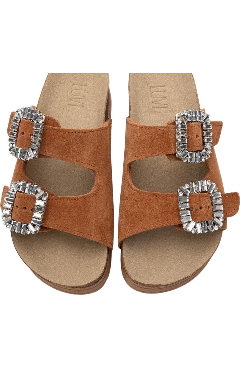 Forever & Always Shoes Polacca Leather Slide Sandal, Alternate, color, Cognac Brown Suede Leather