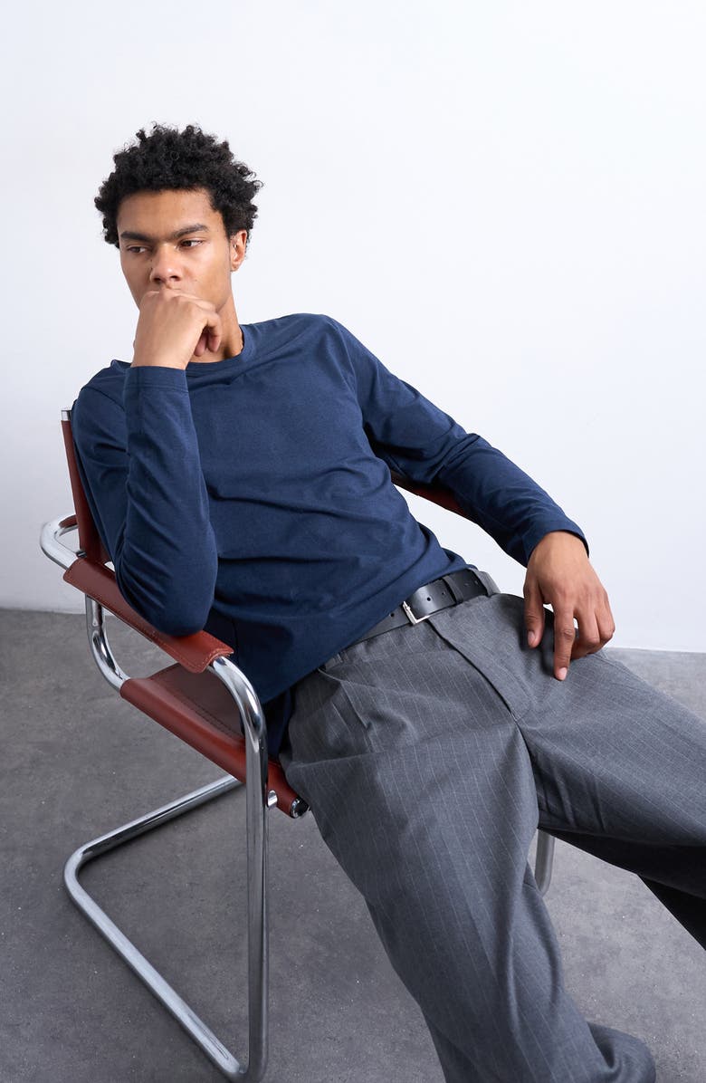 Topman Relaxed Long Sleeve T-Shirt, Alternate, color, Navy