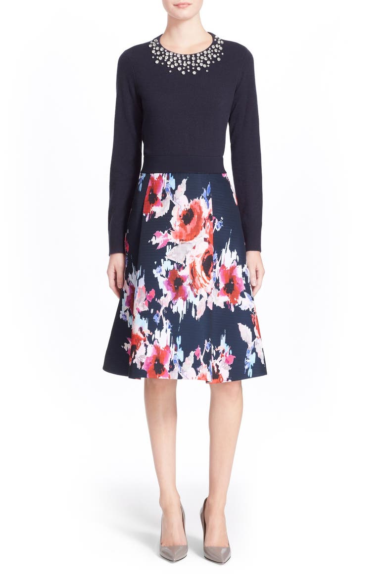 'hazy floral' print midi skirt, Alternate, color, INK MULTI
