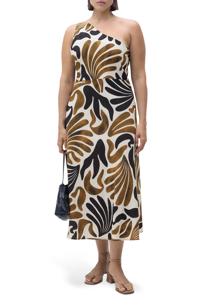 Nata One-Shoulder Midi Dress, Alternate, color, BROWN