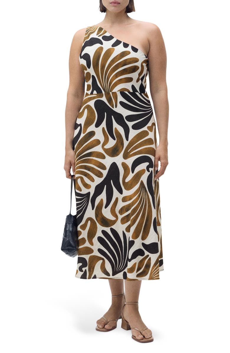 MANGO Nata One-Shoulder Midi Dress, Alternate, color, Brown