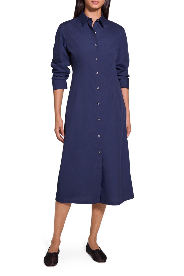 Fixed Sleeve Poplin Midi Dress, Main, color, NOCTURNE NAVY