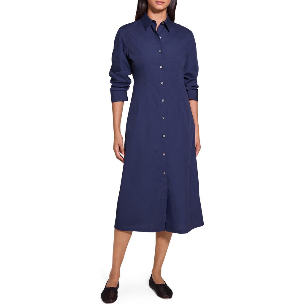 Theory Linen Blend Shirtdress In Nocturne Navy