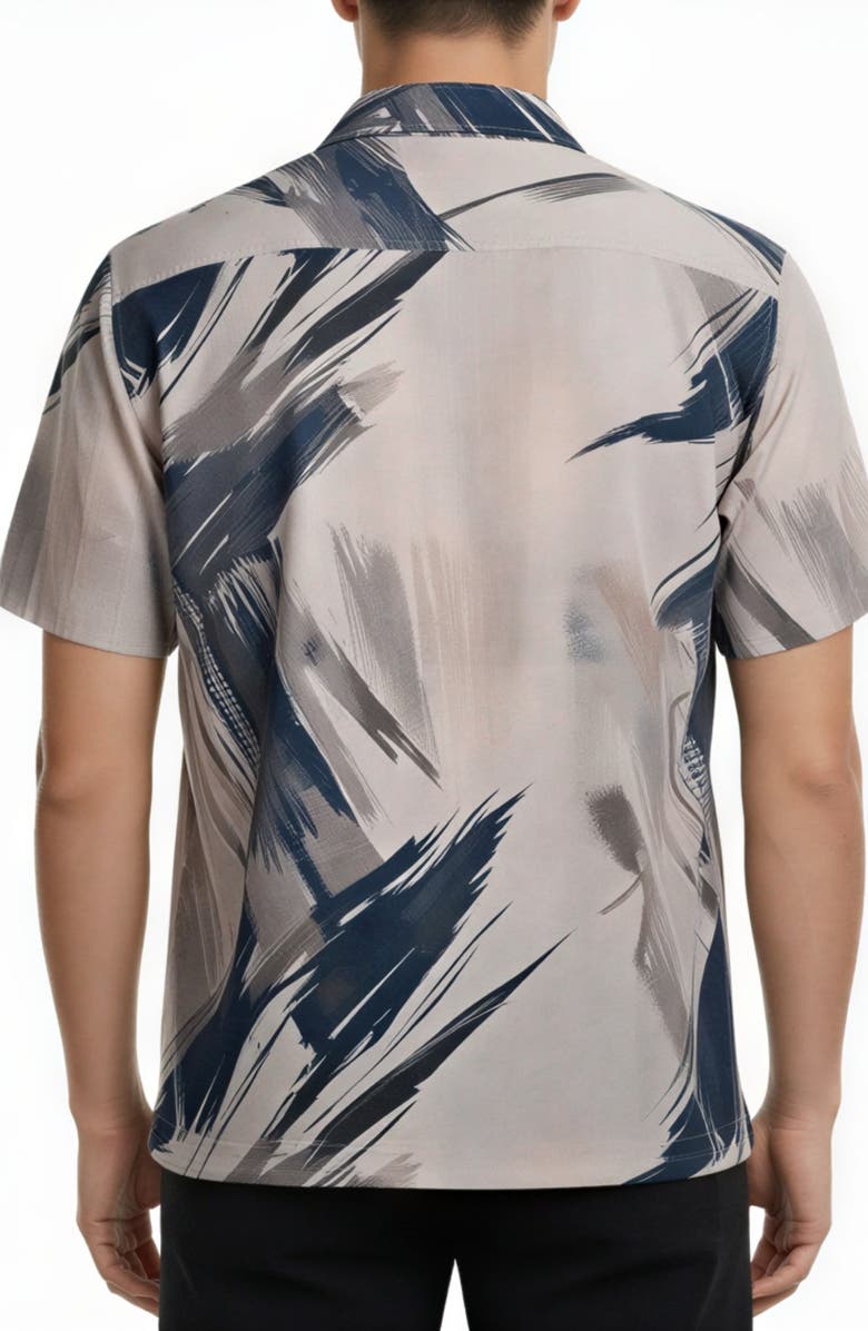 Report Collection Abstract Print 4-Way Stretch Short Sleeve Button-Up Shirt, Alternate, color, 01 White