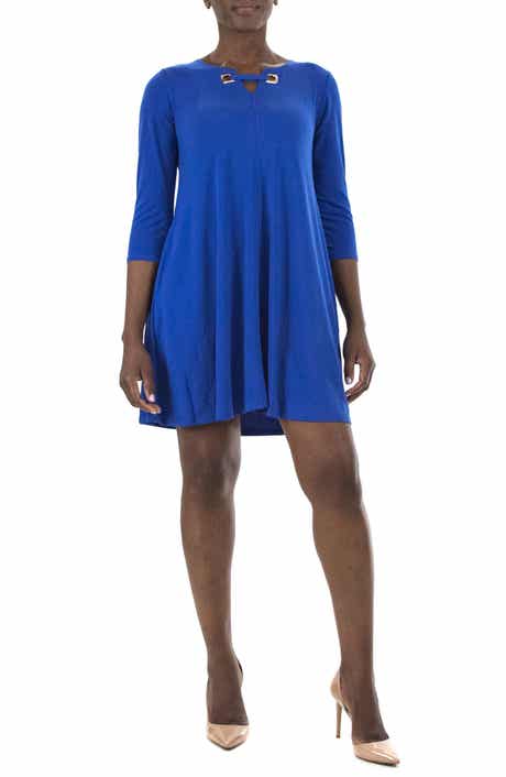 Nina Leonard Hardware Neck Long Sleeve Dress