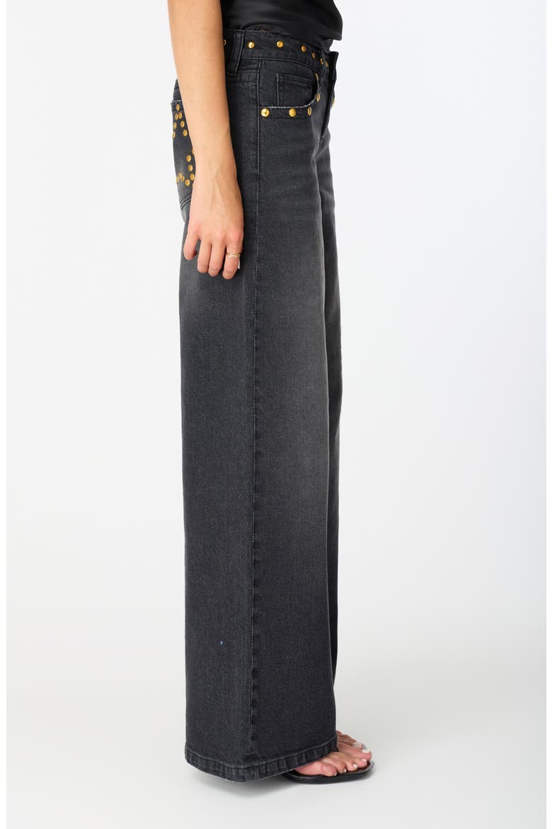 Frida Star Studded Low Rise Wide Leg Jeans, Alternate, color, BLACK TINT WASH