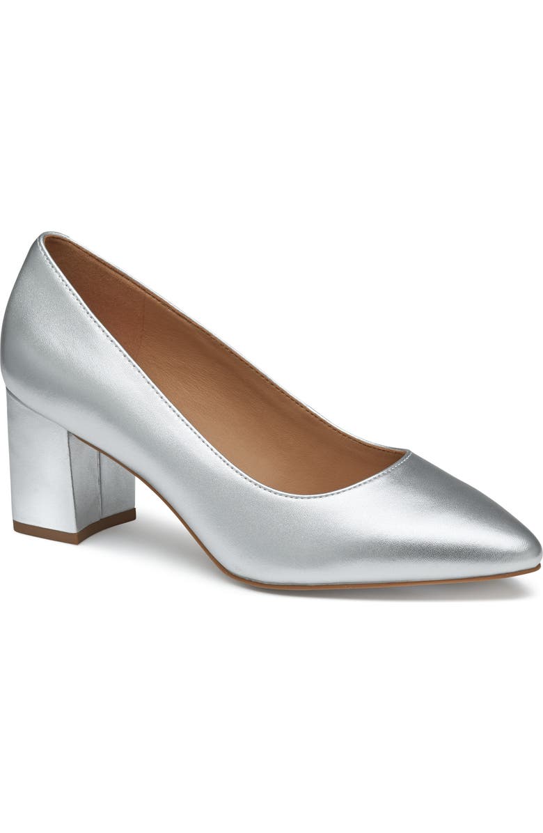 Johnston & Murphy Vicki Block Heel Pump, Main, color, Silver Metallic Sheepskin
