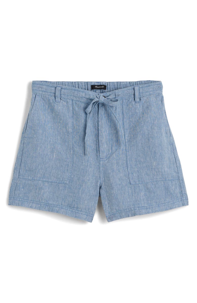 Madewell Drawstring Linen Shorts, Alternate, color, Sunfaded Blue