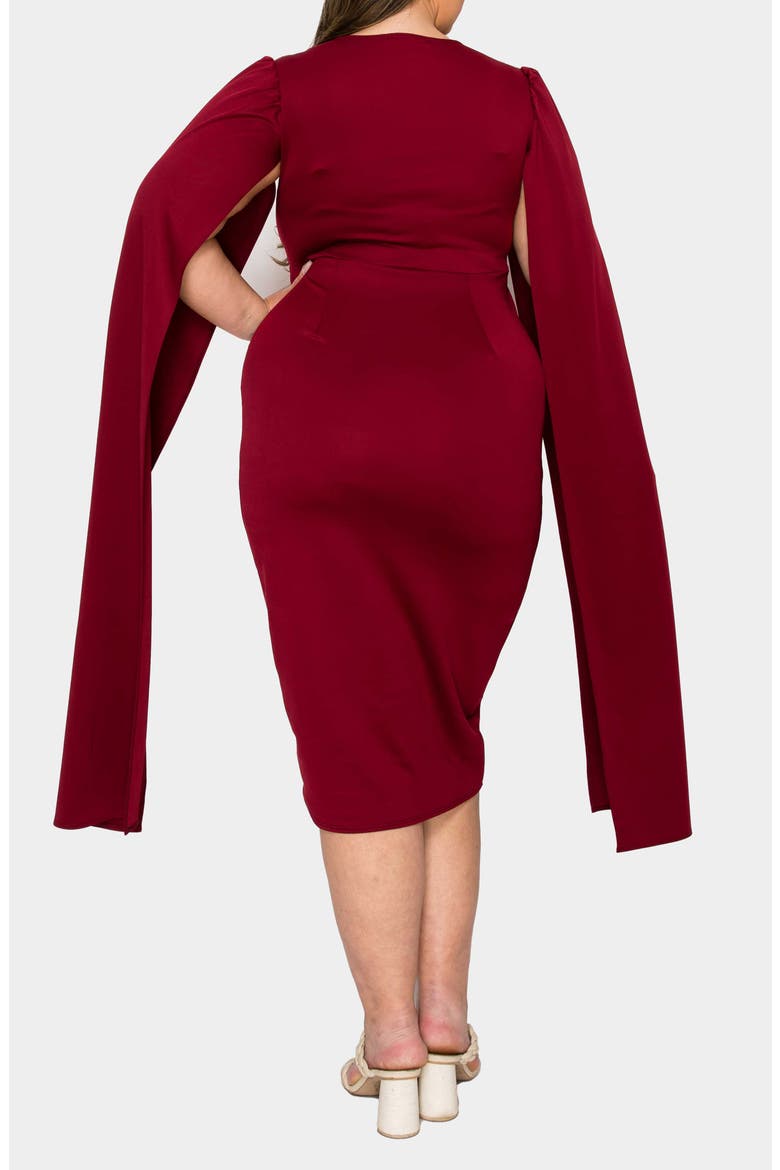 Naomi Cape Sleeve Midi Dress, Alternate, color, BURGUNDY